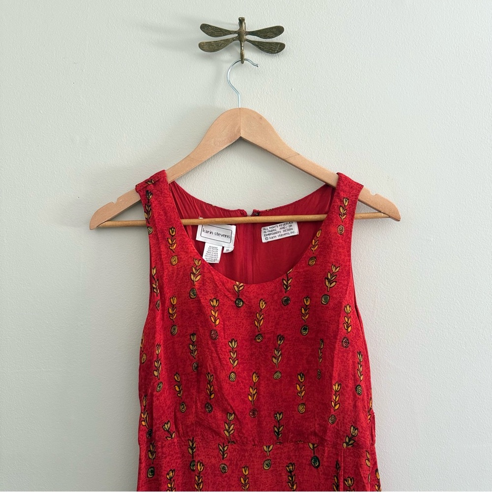 Vintage 90s Red Sleeveless Floral Summer Dress size 8 - Picture 2 of 9
